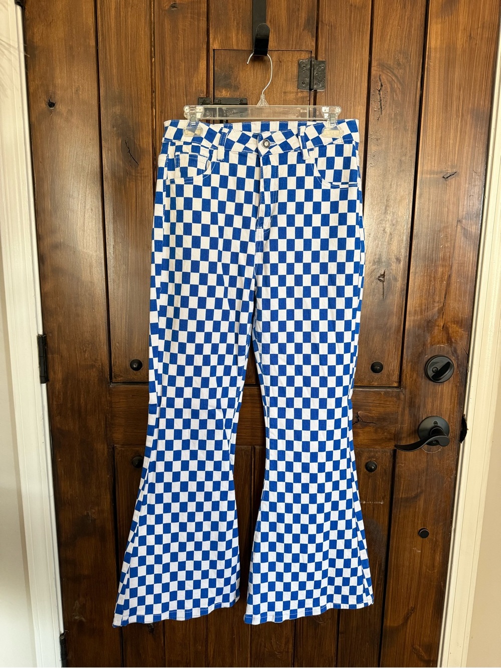 Blue and White Checker Flare Pants